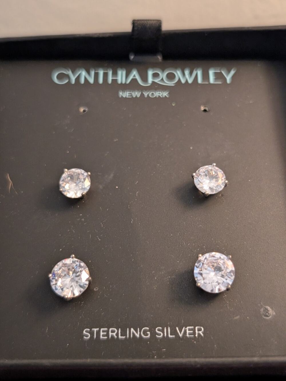 Cynthia Rowley New York Sterling Silver Two Pair CZ Stud Earrings